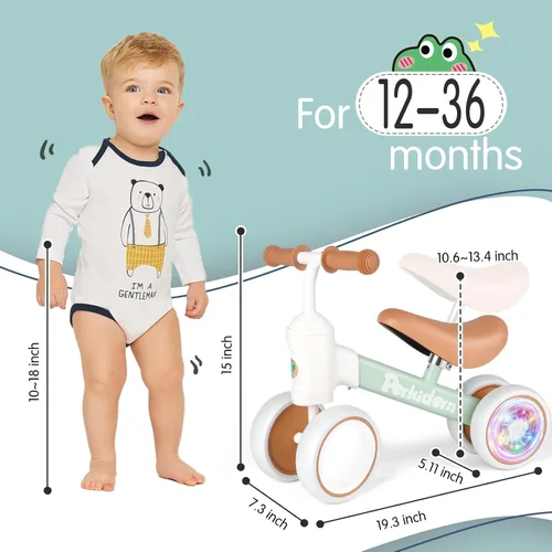 Miniatura 4 de PerKidern Baby Balance Bike for 1-2 Year Old Boys Girls, 12-24 Month Toddler Balance Bike, 4 Wheels Baby Bike Toddler First Birthday Gifts