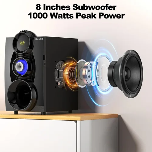 Miniatura 2 de Bobtot Sistema de sonido envolvente inalámbrico, sistema de cine en casa, altavoces envolventes de 1000 W, subwoofer de 8 pulgadas, graves profundos