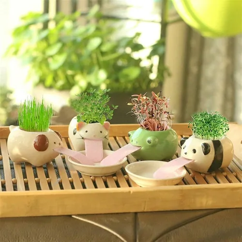Miniatura 8 de Mini macetas de riego automático para suculentas, 1 paquete de maceta de cerámica animal con lengüeta y orificio de drenaje, maceta creativa