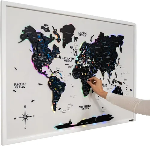 Miniatura 11 de Enjoy The Wood Mapa del mundo de madera a bordo con retroiluminación LED 2.0 - Mapas del mundo hechos a mano para pared con marco - Mapa de viaje