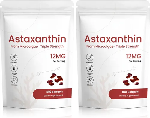 Miniatura 8 de Suplemento de astaxantina de 12 mg, 180 cápsulas blandas, suministro para 6 meses Antioxidante natural de microalgas frescas para la salud