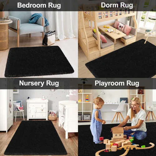 Miniatura 2 de Alfombras pequeñas de 2 x 3 pies para dormitorio, mini alfombra de área de 2 x 3 pies, color negro, alfombra mullida y esponjosa, alfombras suaves