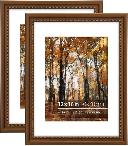 Miniatura 9 de Marcos ornamentados de latón champán, 5 x 7 pulgadas, borde interior con cuentas, montaje en pared/mesa, tapete para fotos de 3.5 x 5.5 pulgadas