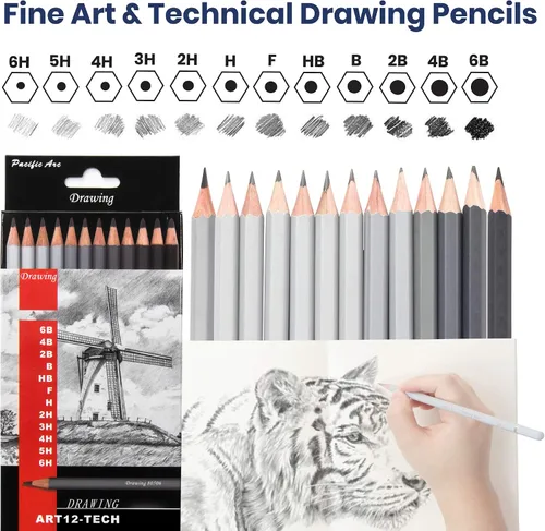 Miniatura 2 de Pacific Arc Lápices de dibujo de grafito prémium para artistas, paquete de tecnología – Lápices profesionales para dibujar, dibujar, dibujar