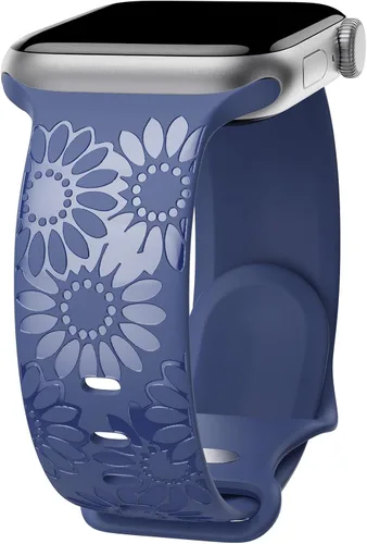 Miniatura 16 de Correa de silicona grabada de girasol compatible con correas de Apple Watch de 1.496, 1.575, 1.614, 1.654, 1.732, 1.772 y 1.772 pulgadas para mujer