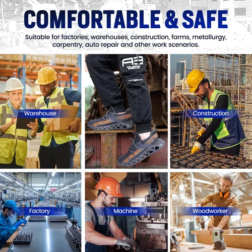 Miniatura 44 de Furuian - Tenis con punta de acero para hombres y mujeres, zapatos de seguridad ligeros, cómodos, a prueba de pinchazos, zapatos de trabajo