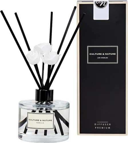 CULTURE & NATURE - Set de difusor de varillas de 6.7 onzas líquidas (200ml) - Difusor con varillas perfumado a vainilla - Fragancia para el hogar -