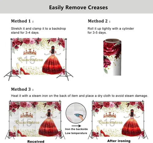 Miniatura 5 de YongFoto Telón de fondo de quinceañera de 5 x 3 pies para quinceañera de cumpleaños de 15 años, corona floral de rosa, fondo de cumpleaños