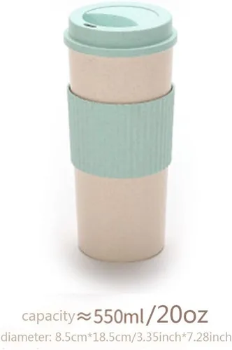 Miniatura 20 de Taza de café sellada con paja de trigo, taza de plástico portátil creativa, taza de alimentos de alto valor que acompaña a beber 16.9 fl oz/17 oz