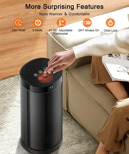 Miniatura 6 de Sunnote Calentador de espacio para uso en interiores, calentadores de cerámica eléctricos y portátiles de 1500 W con oscilación de 80°, termostato