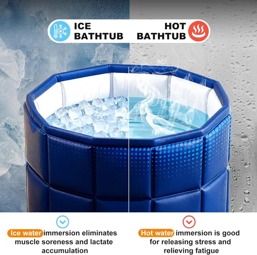 Miniatura 5 de Bañera portátil para adultos de 27.5 x 27.5 pulgadas, plegable, sin instalación, bañera de hielo para cabina de ducha, baño caliente, bañera de pie