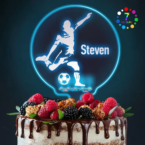 Decoración de pastel de cumpleaños personalizada, 7 colores iluminados, decoración acrílica para pastel de cumpleaños para niños con cualquier