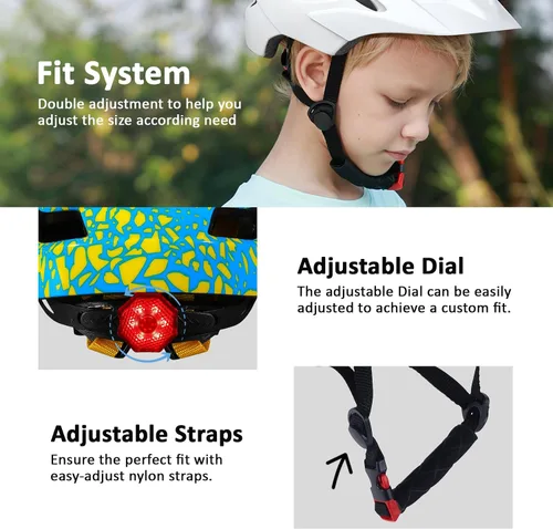 Miniatura 3 de Casco de bicicleta para niños, casco ajustable para niños y jóvenes con visera desmontable y luz LED para niños de 3-5/5-8/8-12 años, casco Azul