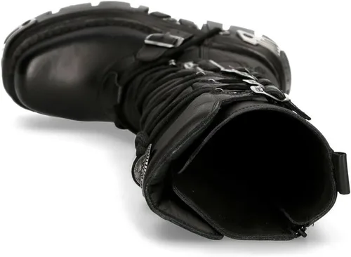 Miniatura 8 de New Rock Botas altas góticas Emo de cuero negro metálico 272-S1 para hombre con cierre de encaje y hebilla