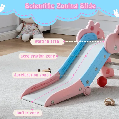 Miniatura 3 de GITAWUSA Tobogán plegable para niños pequeños, juego de toboganes de plástico para interiores con aro de baloncesto y pelota Rosa Azul