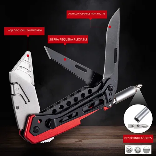 Miniatura 2 de edcfans Navaja Plegable Multiusos Cortador de Cajas con 5 Hojas de Afeitar, Navajas de Bolsillo, Destornillador, Sierra, Diseño con Seguro, Clip