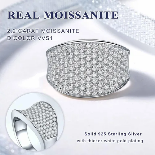 Miniatura 5 de DAYBYDAY Anillos de moissanita para hombres y mujeres, plata de ley 925, 2-3.5 quilates, color D, VVS1, anillo de cóctel de moissanita con diamantes