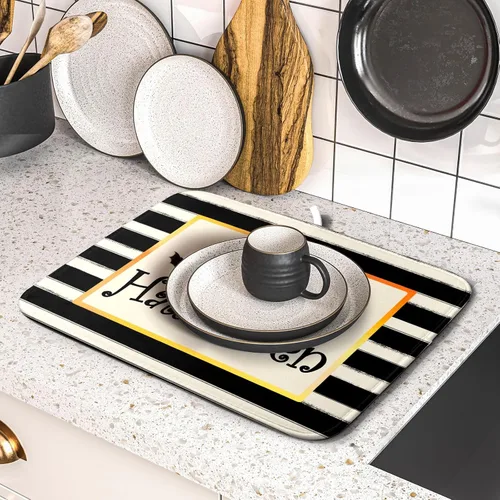Miniatura 5 de Tapete de Secado de Platos de Florero de Girasoles Otoñales para Encimera de Cocina, Tapete de Secado de Hojas de Arce y Calabaza Otoñal de 16 x 18
