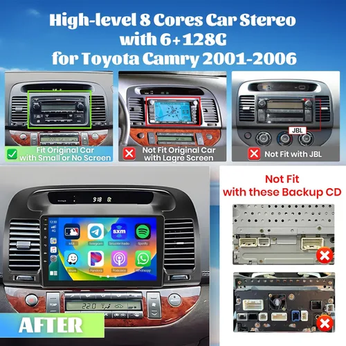 Miniatura 2 de [8 núcleos 6+128G] Android 15 Radio para Toyota Camry 2001-2006, 9 pulgadas 1280 * 720 pantalla táctil estéreo de coche con Carplay Android