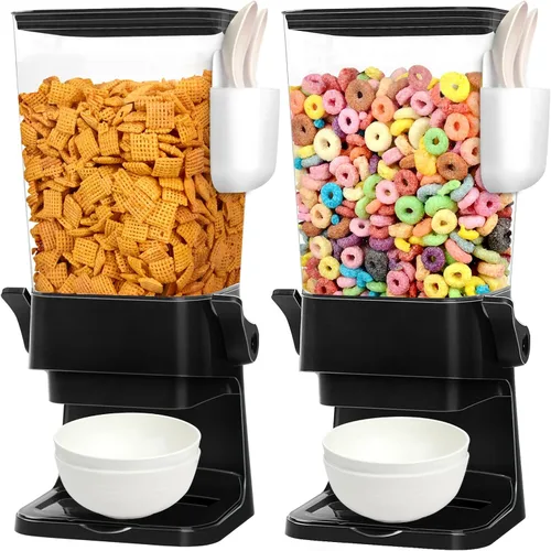 Miniatura 10 de Dispensador de cereales para encimera con cuencos y cucharas, contenedores de cereales para almacenamiento en despensa, organizador de aperitivos