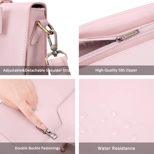 Miniatura 7 de ECOSUSI Bolso de mensajero para portátil para mujer, maletín de 15,6 pulgadas para portátil Rosa