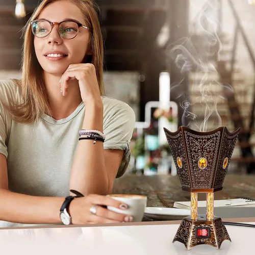Miniatura 3 de Quemador de incienso árabe, quemador de incienso eléctrico, soporte para quemador de Bakhoor, estilo de Oriente, incensario eléctrico para yoga