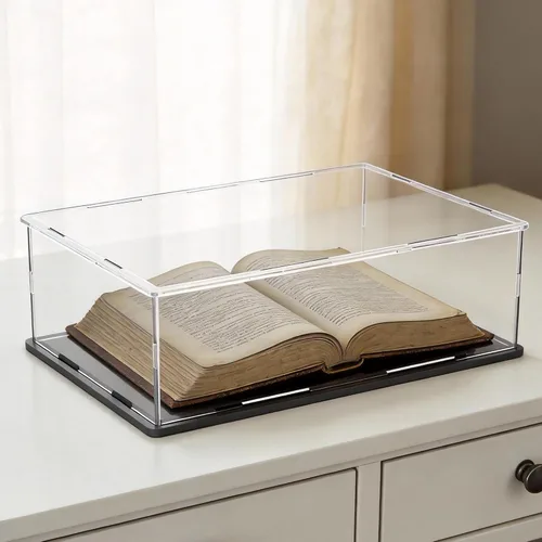 Miniatura 9 de Estuche acrílico de 8 pulgadas para exhibición, caja de acrílico transparente para coleccionables, funda de vidrio alternativo con soporte negro