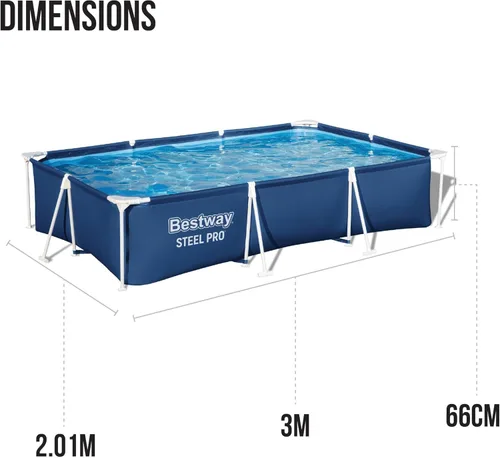 Miniatura 6 de Bestway Steel Pro, piscina para exteriores con bomba de filtro, piscina sobre el suelo, varios tamaños