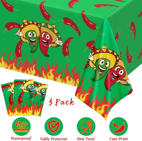 Miniatura 3 de Remerry Mantel de plástico con chile del Cinco de Mayo, desechable, color rojo y verde, suministros de decoración para mesa rectangular, fiesta