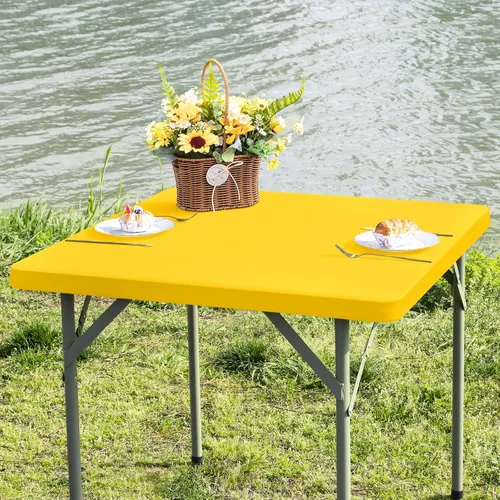 Miniatura 23 de Mantel cuadrado ajustable elástico de elastano para mesa, para comedor, cocina, hogar, fiesta, color azul marino, 34 x 34 pulgadas