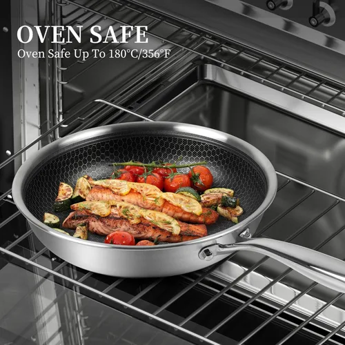 Miniatura 4 de Innerwell - Sartén de 12 pulgadas de acero inoxidable de tres capas con tapa, sartén grande antiadherente con revestimiento de nido de abeja