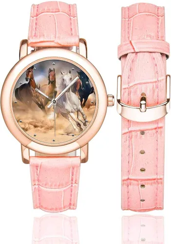 Miniatura 2 de InterestPrint Cool Horse Running - Reloj de pulsera para mujer, chapado en oro rosa