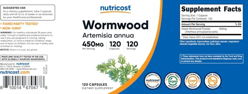 Miniatura 6 de Nutricost Cápsulas de ajenjo 450 mg 120 cápsulas – Tapas vegetarianas, sin gluten y sin OMG