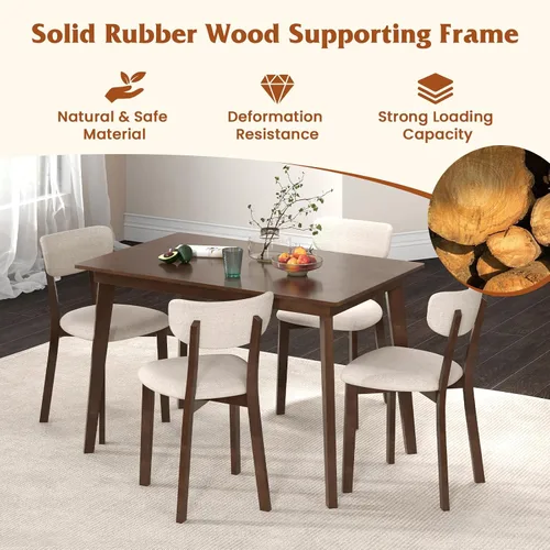 Miniatura 3 de GOFLAME Juego de Mesa de Comedor de 5 Piezas para 4, Mesa de Cocina Estilo Granja y 4 Sillas Tapizadas con Marco de Madera de Caucho, Asiento