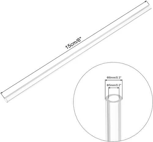 Miniatura 2 de MECCANIXITY Tubo de tubo acrílico transparente rígido redondo de 5 mm (3/16 pulg) ID 8 mm (5/16 pulg) OD 6" para lámparas y linternas, sistema