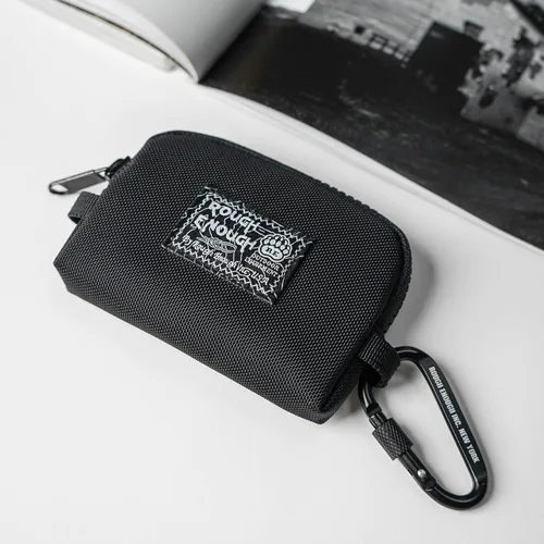 Miniatura 6 de Rough Enough - Monedero pequeño para hombres, monedero de cambio, llavero para mujeres y niños con cordón en Cordura negra, Negro