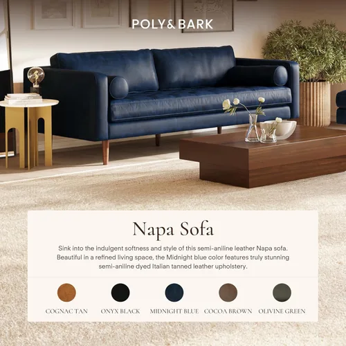 Miniatura 3 de Poly & BARK Napa - Sofá de cuero de 88.5 pulgadas, piel de anilina curtida italiana de grano completo, comodidad de plumón, marco de madera maciza