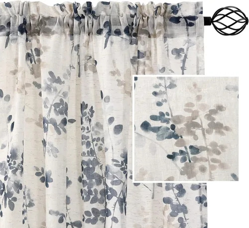 H.VERSAILTEX Cortinas traslúcidas de lino para sala de estar, cortinas de 84 pulgadas de largo que filtran la luz, con bolsillo para barra, cortinas