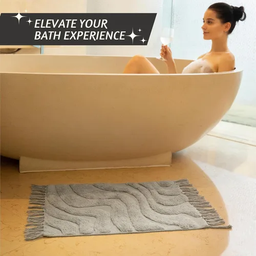 Miniatura 7 de Folkulture Alfombras de baño (24 x 17) Alfombras de baño Alfombra de baño o ducha 100% algodón Alfombra antideslizante para bañera Alfombra