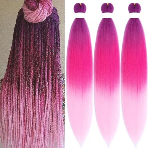 Miniatura 53 de pelo trenzado preestirado marrón, pelo trenzado Kanekalo, pelo trenzado preestirado de 26 pulgadas, 6 paquetes plegados, textura Yaki, extensiones