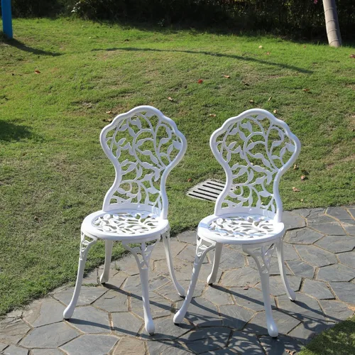 Miniatura 8 de KAILI Rose Garden - Sillas bistró de aluminio fundido, asientos decorativos para patio al aire libre, juego de 2, color blanco y negro