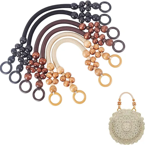 PH PandaHall 6 asas de madera con cuentas, 3 colores, correas de nailon para bolso, asas de repuesto para bolsa en forma de U, para hacer bolsas,