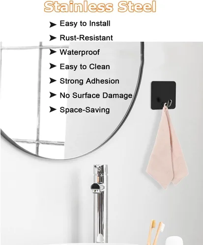 Miniatura 7 de Ganchos adhesivos para toallas EDMILE para baños, 8 piezas de ganchos para toallas para colgar sombreros, batas, abrigos, ganchos adhesivos