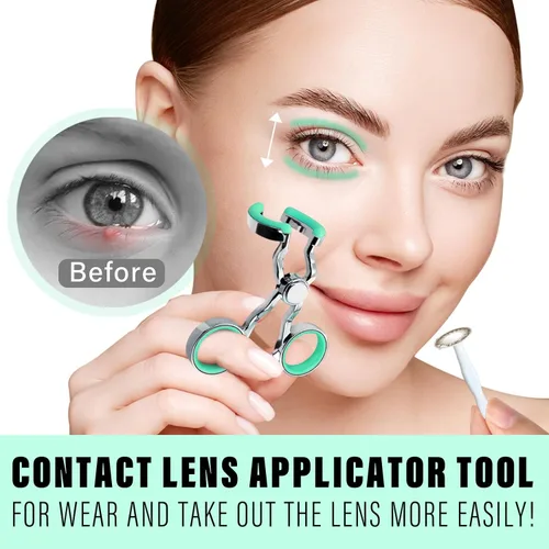 Miniatura 4 de Herramienta aplicadora de lentes de contacto - Más fácil de aplicar/quitar ayuda para lentes de contacto para viajes (material de aleación) (verde)