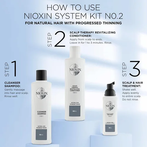 Miniatura 3 de Nioxin Kit de 2 sistemas de engrosamiento del cuero cabelludo + cabello Para cabello natural con adelgazamiento progresado Limpiar, acondicionar