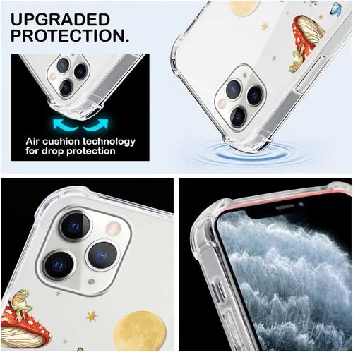 Miniatura 5 de Paquete de 2 fundas transparentes para iPhone 11 Pro de 5.8 pulgadas, diseño de hongos y mariposa, rana, funda protectora suave y delgada a prueba