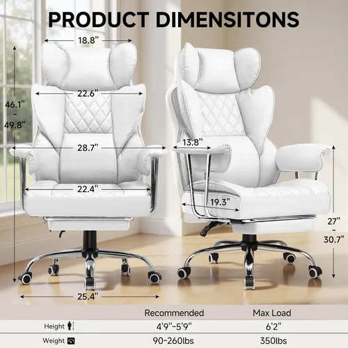 Miniatura 3 de COMHOMA Silla de juegos grande y alta con soporte lumbar de resorte de bolsillo, silla de oficina ergonómica con reposapiés, silla de escritorio