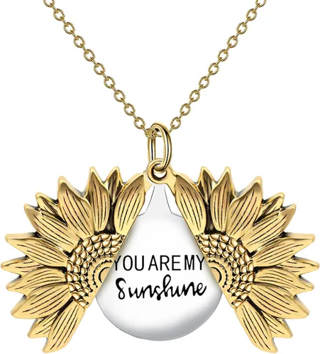 sloong You Are My Sunshine Engraved Necklace Inspirational Sunflower Locket Necklace Jewelry Mother's Day Gift for Women Girlfriend