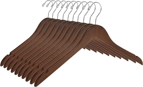 Miniatura 15 de Perchas de madera negra semicurvadas de calidad, paquete de 80 perchas de madera maciza con acabado liso con gancho giratorio, chaqueta, pantalón