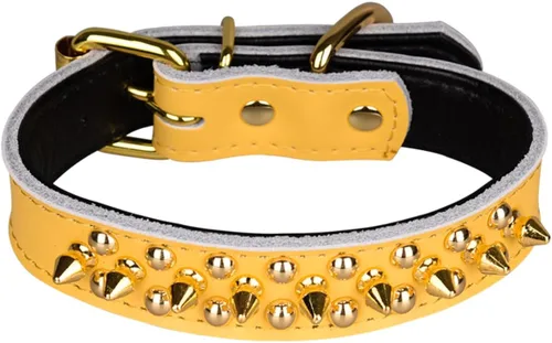 Miniatura 4 de Serijoars Collares ajustables de cuero genuino con tachuelas para mascotas pequeñas, medianas y grandes, Pit Bull, Bulldog, Pugs, Husky (M, morado)